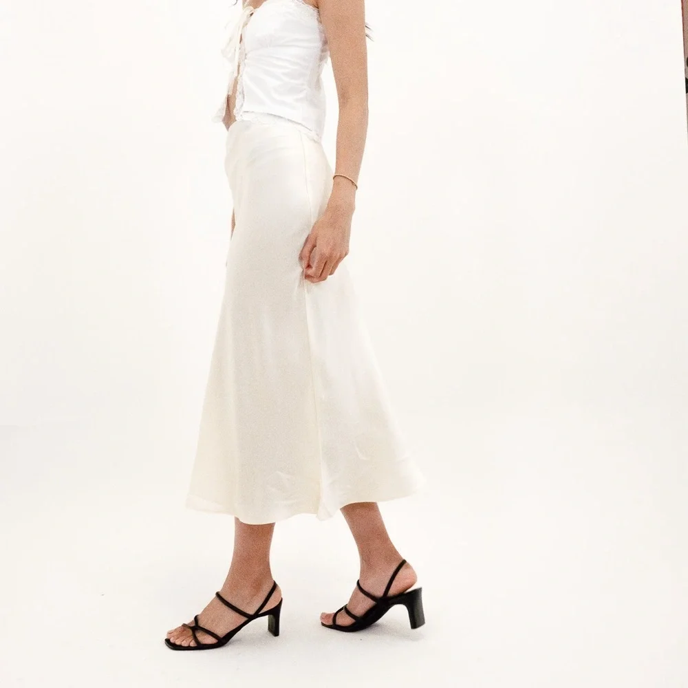 Black Silk Slip Midi Skirt | Bias Cut